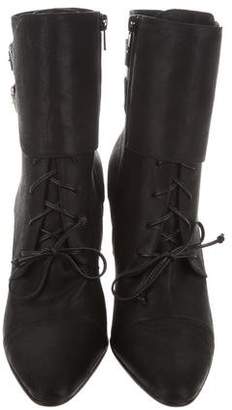 Manolo Blahnik Lace-Up Leather Ankle Boots