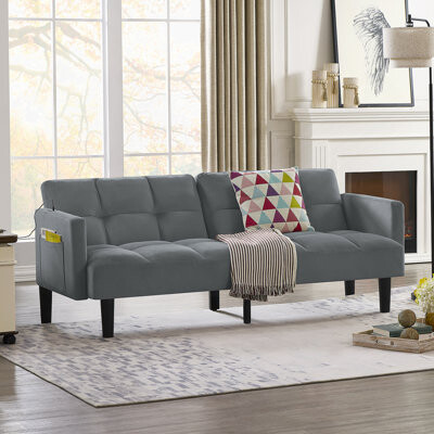 George Oliver Upholstered Couch Convertible Folding Sofa Bed For Apartment