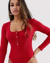 Thumbnail for your product : Missguided Petite popper detail ribbed body in red