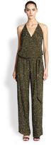 Thumbnail for your product : Haute Hippie Embellished Silk Halter Jumpsuit