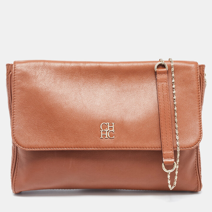 Carolina Herrera Black Monogram Embossed Leather Boston Bag - ShopStyle