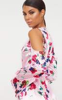 Thumbnail for your product : PrettyLittleThing Pink Floral Satin Midi Dress