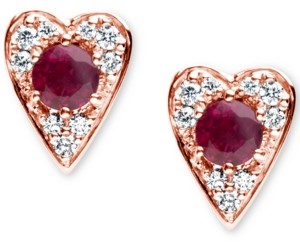 Macy's Ruby (3/8 ct. t.w.) & Diamond (1/6 ct. t.w.) Heart Stud Earrings in 14k Rose Gold