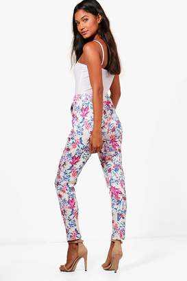 boohoo Floral Skinny Stretch Trousers
