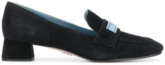 Prada logo patch block heel loafers