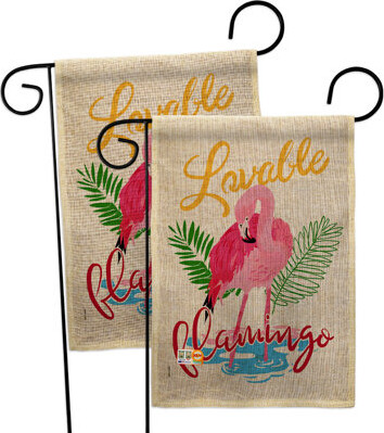 Lovable Flamingo Burlap 2-Sided Polyester 18.5 x 13 in. Garden flag