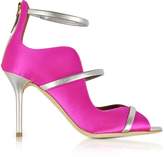 Thumbnail for your product : Malone Souliers Mika 85 Fuchsia Satin and Metallic Leather High Heel Sandals