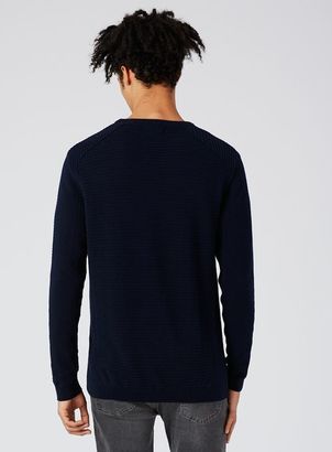 Topman Navy Ribbed Slim Fit Cotton Sweater