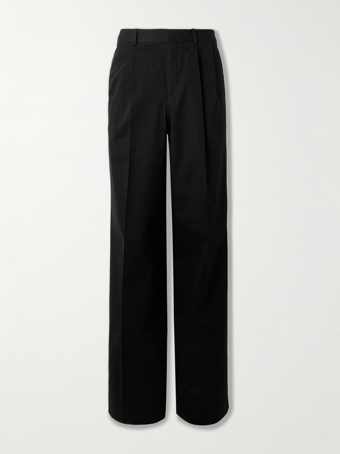 Celine Straight-Leg Pleated Cotton-Twill Trousers
