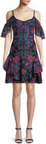 Thumbnail for your product : Marchesa Notte Floral Embroidered Cold-Shoulder Mini Cocktail Dress