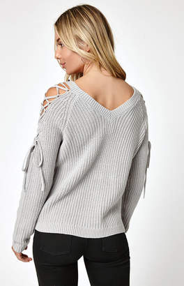 La Hearts Lace-Up Cold Shoulder Sweater