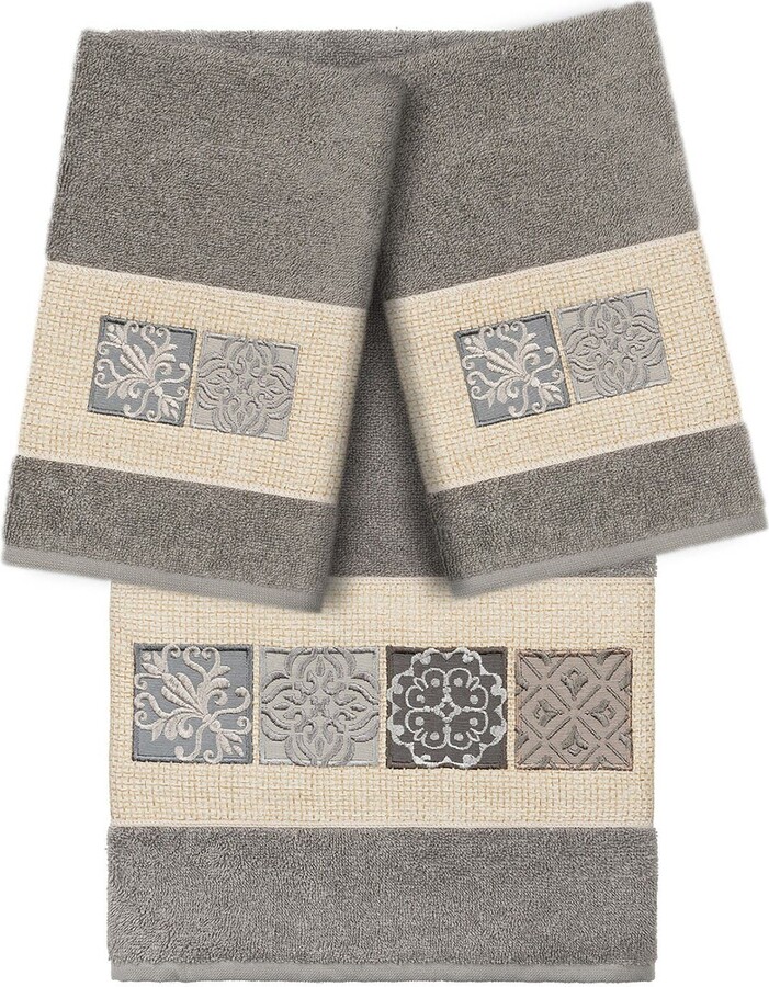 Linum Home Textiles Vivian 3-Piece Embellished Towel - Dark Gray