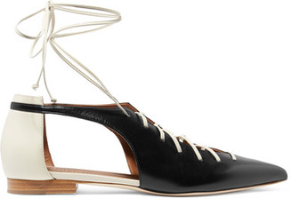 Malone Souliers Montana Lace-up Two-tone Leather Point-toe Flats - Black