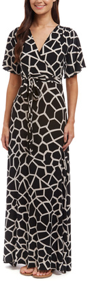 Glam Black & White Giraffe Tie-Waist Maxi Dress