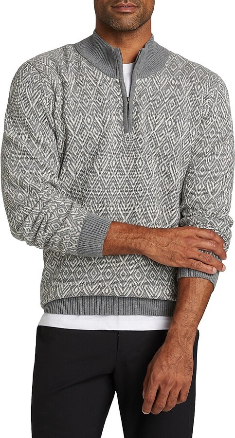 Diamond-Print Quarter-Zip Sweater