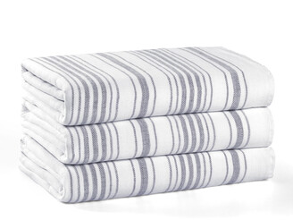 L'appartement - Turkish Cotton Striped Towel - White/Dark Grey - Bath Sheet