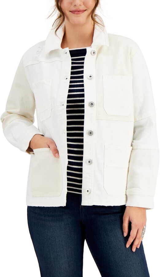 white petite denim jacket