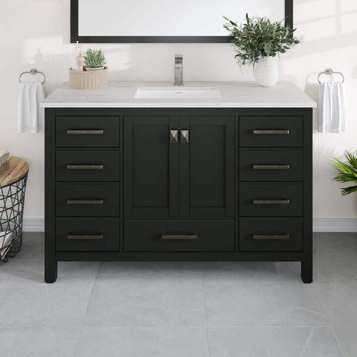 Eviva London 48 in. Single Sink Espresso Bath Vanity with White Carrara Quartz Top (Assembled)
