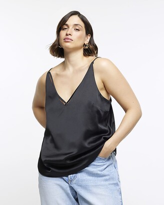 River Island Womens Black Satin Cowl Neck Cami Top