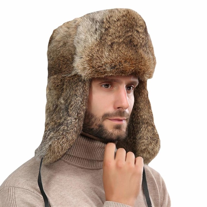 Insun Men Faux Fur Bomber Hat Russian Ushanka Hat Tapper Hat Brown XL