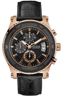 GUESS Pinnacle Stainless Steel and Crocodile Leather Strap Chronograph Watch