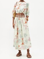 Thumbnail for your product : Emporio Sirenuse - New Jane Spring Flowers-print Cotton Midi Skirt - Green Print
