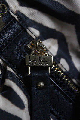 Nicole Miller Beige Zebra Print Exposed Zip Detail Shoulder Handbag Size Small