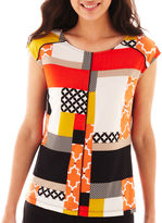 Thumbnail for your product : JCPenney Worthington Short-Sleeve Side-Seam Zipper Top - Petite