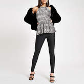 Thumbnail for your product : River Island Silver ruched velvet halter neck cami top