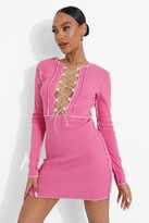 Thumbnail for your product : boohoo Exposed Seam Lace Up Mini Dress