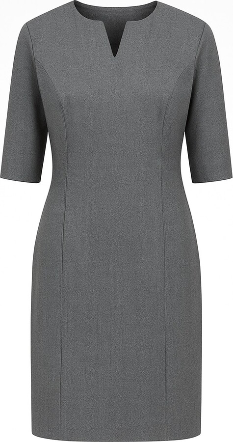 Conquista Grey Elbow Sleeve Straight Tailored Dress