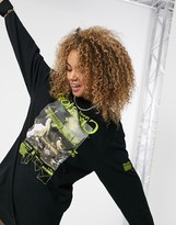 Thumbnail for your product : Collusion placement print long sleeve t-shirt dress in black