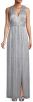 Thumbnail for your product : Aidan by Aidan Mattox Metallic V-Neck Pleated Mesh Gown