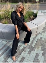 Thumbnail for your product : Little Mistress Melle Black Satin Wide-Leg Trousers Co-ord