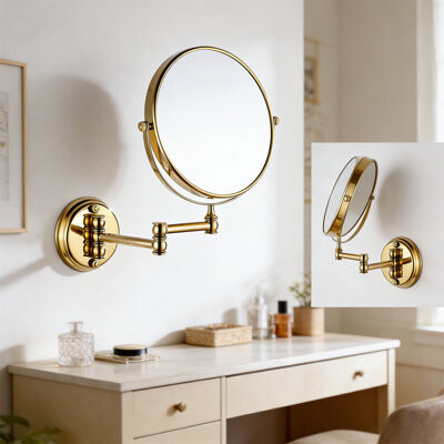 8-Inch Vintage Bathroom Folding Wall-Mounted Makeup Mirror With Flip & Extendable Arm