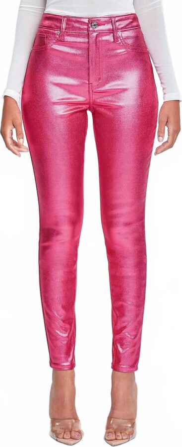 YMI Jeanswear Women's High Rise Skinny Leg Metallic Pants In Pink