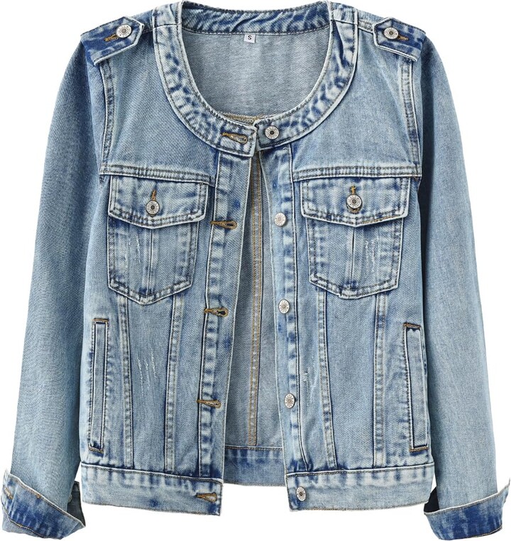 Collarless Denim Jacket ShopStyle UK