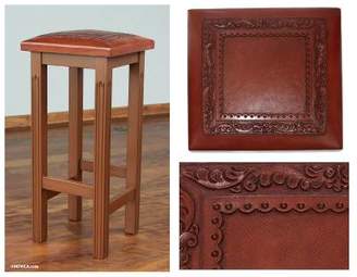 Empress Artisan Crafted Wood and Leather Bar Stool