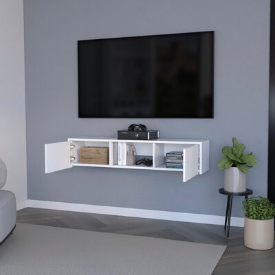 Wrought Studio White 2-Door Tv Stand For Small Spaces Mounted On Wall Efficiently Organizes Media Accessories Fits 40-49 Inch Tvs Rooms  Equipments