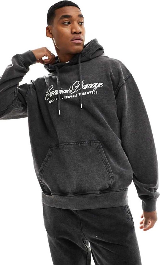 Asos Design Criminal Damage Hoodie Mens Criminal Damage Marble