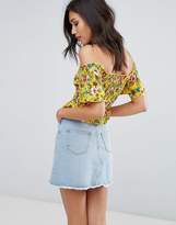 Thumbnail for your product : Missguided Tropical Print Shirred Waist Bardot Top