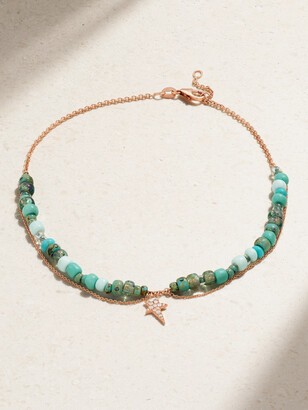 Diane Kordas Star 14-karat Rose Gold, Enamel, Turquoise And Diamond Anklet - One size