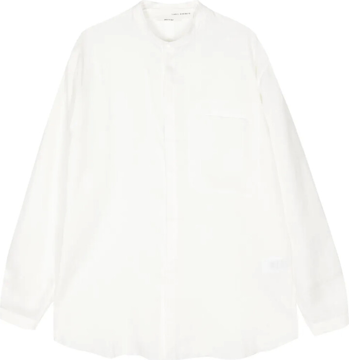 Isabel Benenato Band-Collar Linen Shirt