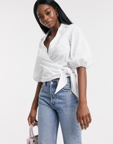 Thumbnail for your product : Miss Selfridge cotton wrap shirt in white