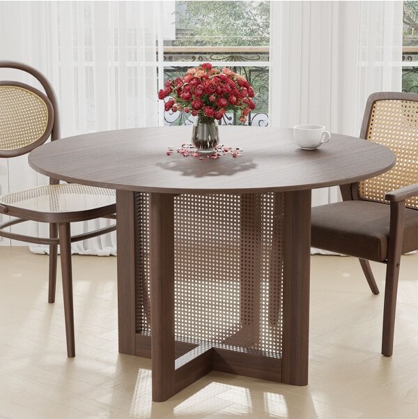 The Misty Moon 46inchRoundBrownRattanDiningTablefor4-6PeopleSuitableforDiningRoomandLivingRoom
