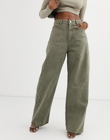 Thumbnail for your product : ASOS DESIGN High rise 'relaxed' dad jeans in khaki