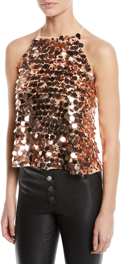 gold sequin halter top