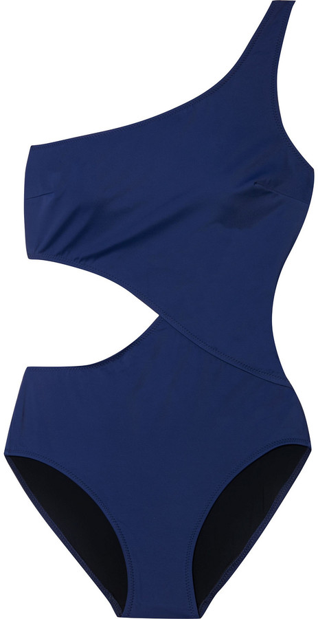 cutout ribbed one shoulder swimsuit