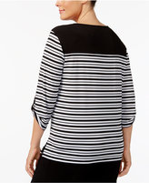 Thumbnail for your product : Alfred Dunner Plus Size Saratoga Collection Striped Roll-Tab Top