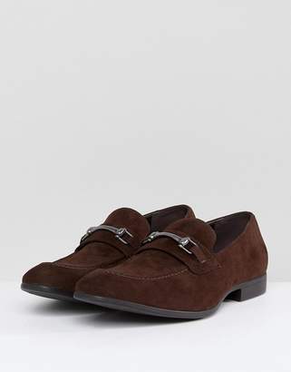 ASOS Design DESIGN loafers in brown faux suede with snaffle detail